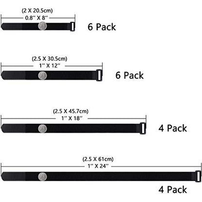 20 Pack (8 12 18 24 Inches) Hook and Loop Reusable Fastening Cable Tie Down Straps by Wisdompro - Reusable, Durable Functional Ties to Keep Your Home, Office, Workspace from Tangled Messes of Cords - size: Mixed Size, 20 Pack