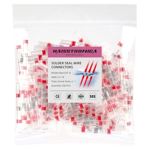 haisstronica 100PCS Solder Seal Wire Connectors,Waterproof Heat Shrink Butt Connectors Terminals for Watercraft,Electrical,Electronics AWG 22-18 Red - size: AWG 22-18 Red