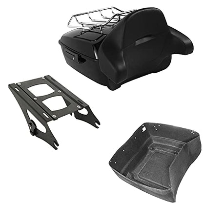 TCMT 13.7" King Motorcycle Trunk Backrest Pad Luggage Rack Two Up Mount Rack Fit For Harley 2014-2025 Touring CVO Road King Road Glide Street Glide Electra Glide Pack - color: Style C Black 2 Up Rack#2