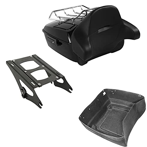 TCMT 13.7" King Motorcycle Trunk Backrest Pad Luggage Rack Two Up Mount Rack Fit For Harley 2014-2025 Touring CVO Road King Road Glide Street Glide Electra Glide Pack - color: Style C Black 2 Up Rack#2