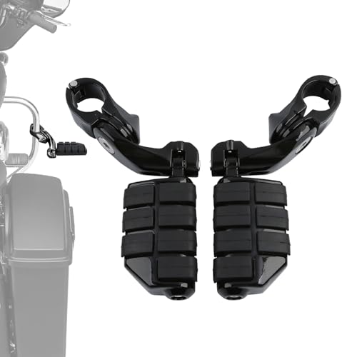 TCMT Highway Pegs Fit For Harley Softail Sportster Electra Road Glide Road King Street Glide with 1.25" Engine Guard 1 1/4 Highway Bar Honda Yamaha Suzuki - color: Black, size: Style D Short Angled