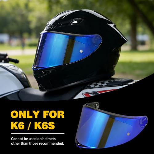 K6 Helmet Shield Visor Replacement Face Shield Compatible with K6 K6S Motorcycle Helmet Accessories (Chrome Blue) - color: Chrome Blue