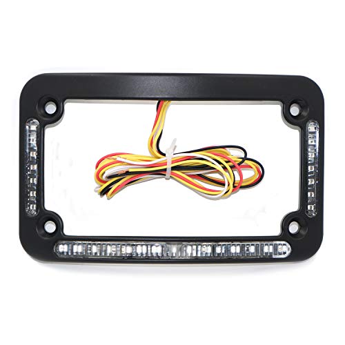 HTTMT- Dual LED Curved Motorcycle License Plate Frame w/Turn-Signal,Brake Light - Black Finish Universal Compatible with Any Motorcycle [P/N: MT294-007-BK] - color: Black