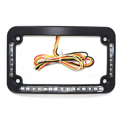 HTTMT- Dual LED Curved Motorcycle License Plate Frame w/Turn-Signal,Brake Light - Black Finish Universal Compatible with Any Motorcycle [P/N: MT294-007-BK] - color: Black