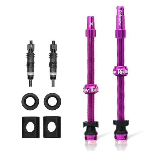 RideNow Tubeless Presta Valve Stems, 85mm Super Light 7075 Aluminum Alloy Presta Tubeless Valve Stem Kit with Valve Core Remover Tool and Valve Stem Caps, Multiple Color and Size Options(Pair), Purple - color: Purple, size: 85mm