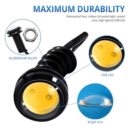 4Pcs 23mm DC 12V Black shell Eagle Eye Cob LED Car Fog DRL Daytime Running Light Backup Reverse Tail Rock Lights Headlights Signal Lamp Small bulb DIY use for car and motorcycle (Warm white) - color: Warm white