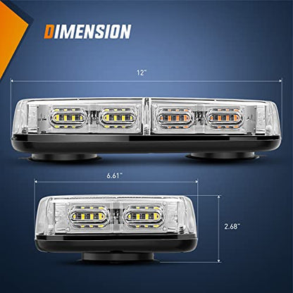 Nilight 12 Inch Roof Top Strobe Lights, 48LED Hazard Light Emergency Safety Warning LED Flashing Light Bar Magnetic Mount, 12V-24V Cars Trucks Tractors Snow Plows Construction - color: Amber and White