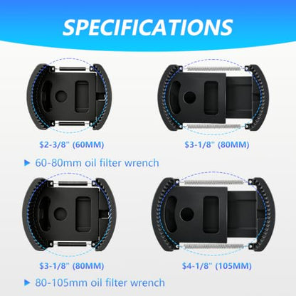 Universal Adjustable Oil Filter Wrench, 60-80 mm(2-3/8" to 3-1/8") & 80-105 mm Drive Cap Style Oil Filter Removal Tool, Oil Filter Removal Tool Fits Cars, Motorcycles & ATVs, 2 PCS