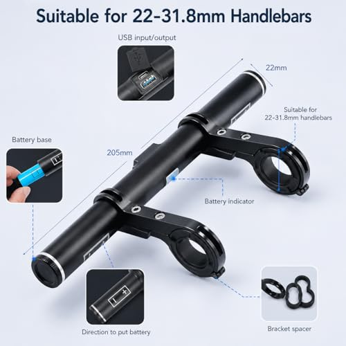 Multifunctional Bicycle Extension Bracket with Power Bank, Handlebar Extender for Phone, GPS, Speedometer and Bike Light