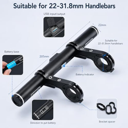 Multifunctional Bicycle Extension Bracket with Power Bank, Handlebar Extender for Phone, GPS, Speedometer and Bike Light