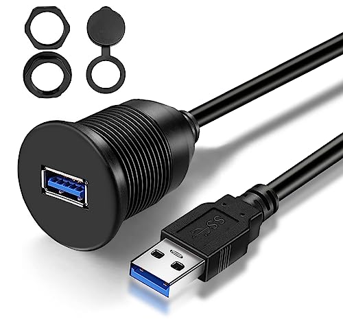 Single Port USB 3.0 Car Flush Mount Cable, USB Dash Mount Adapter Male to Female for Car Truck Boat Motorcycle Dashboard Panel 1ft - style: Single Port 1ft
