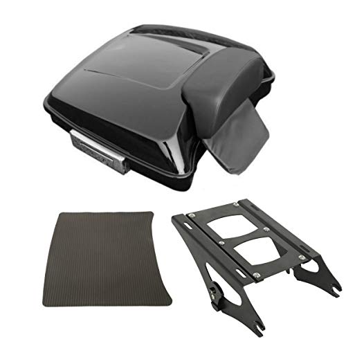 TCT-MOTORPARTS Gloss Black Razor Tour Luggage Trunk Mounting Rack Backrest Fit for Harley Touring 2014-2025 Road King Electra Glide Street Glide - color: Vivid Black Razor Trunk+Black Rack