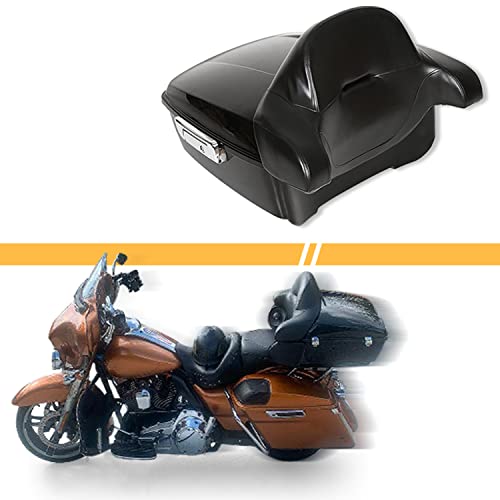 ECOTRIC King Motorcycle Trunk Touring Luggage Storage Tail Box W/Wrap-Around Backrest Pad Compatible with 2014-2024 Harley Touring Models (2 Packages) - color: Black, size: King Tour Pack W/ Backrest Pad