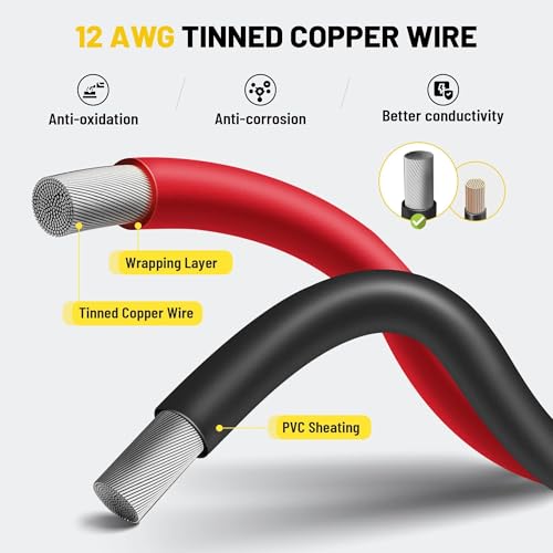 Oyviny 8PCS 12AWG SAE Connector Cable 1 Feet 2 Pin SAE Single Plug Quick Connector Disconnect Power Extension Cable Solar Panel Battery Wire 33CM for Motorcycles, Vehicle, Tractors Solar Panel