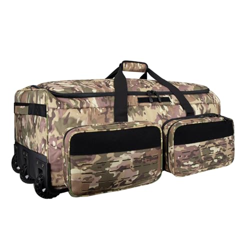 Rolling Duffle Bag with Wheels,120L Large Deployment Bag,Waterproof Military Duffle Bags for Tactical Military Deployment Camping - color: Yellow Camo