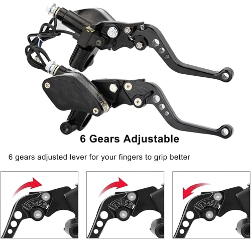 Universal Motorcycle Brake Clutch Pump Lever with Dual Hydraulic Master Cylinder Reservoir Set Left & Right CNC Suitable for 50-300cc Motorcycles with 7/8" 22mm Handlebars - color: Black