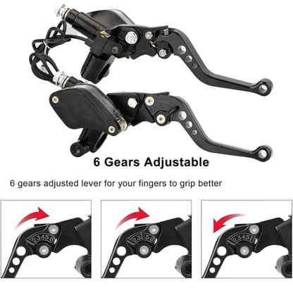 Universal Motorcycle Brake Clutch Pump Lever with Dual Hydraulic Master Cylinder Reservoir Set Left & Right CNC Suitable for 50-300cc Motorcycles with 7/8" 22mm Handlebars - color: Black
