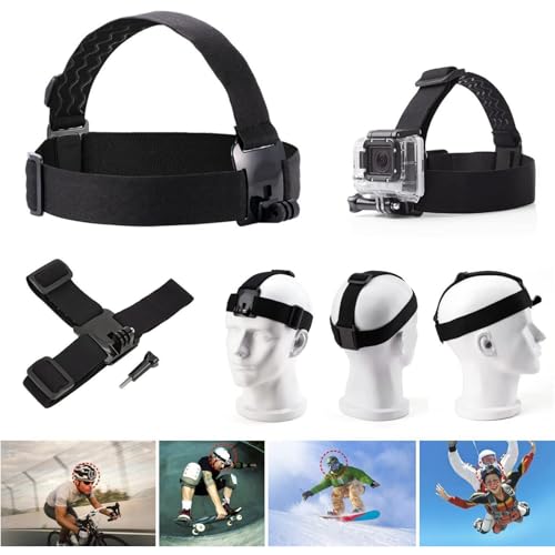 Head Strap Mount Compatible with GoPro Hero 13 12 11 10 9 8/AKASO EK7000 Brave 4 7 LE V50X/DJI Osmo/ODDV/Hiicam/Dragon Touch/Icefox/WOLFANG/Jadfezy Action Cameras Elastic Flexible Head Belt