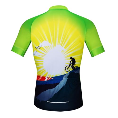 Cycling Jerseys Men,Mountain Bike Jersey Summer Short Sleeve Breathable Bicycle Tops Riding Bike Shirts Quick Dry - color: Green Set, size: Medium