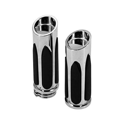 Motorcycle 1" Hand Grips Handlebar Grips Cable Throttle Fit for Harley Touring Street Glide Road King Road Glide Electra Glide Dyna Softail - color: #4 Chrome
