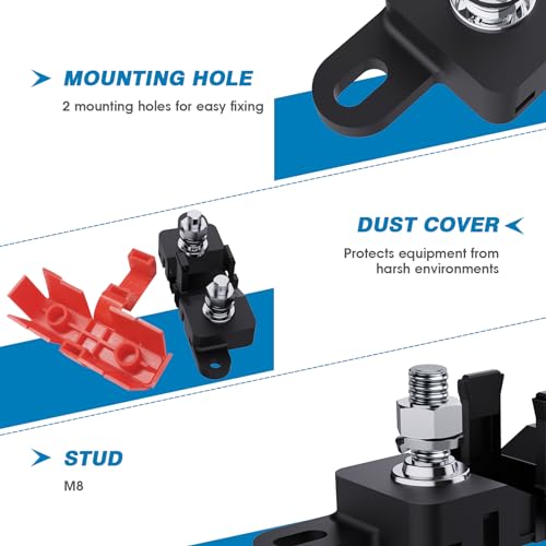 GLOSO Mega Fuse Holder with Cover M8 Stud 400 Amp Rating 2 Pack DMM - color: 2 Red Fuse Holder, size: Fuse Holder