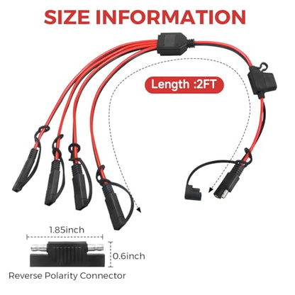 14AWG SAE Y Splitter Cable, 1 to 4 Way SAE Extension Cord with Fuse | DC Power Automotive Connector Adapter, Heavy Duty Quick Disconnect Wire,For RV Truck Motorcycle Solar Battery Transfer - size: 14AWG with Fuse