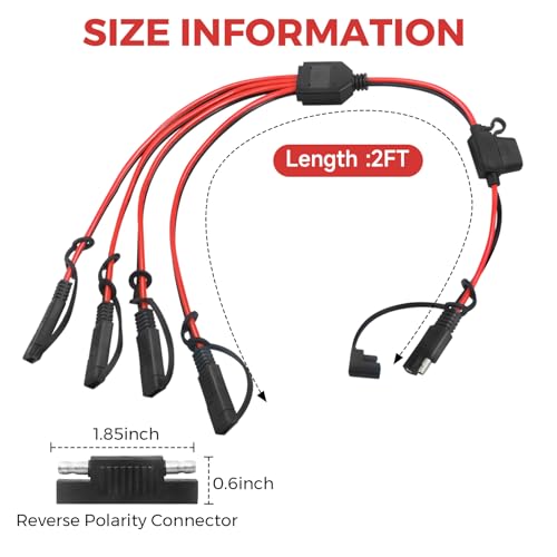 14AWG SAE Y Splitter Cable, 1 to 4 Way SAE Extension Cord with Fuse | DC Power Automotive Connector Adapter, Heavy Duty Quick Disconnect Wire,For RV Truck Motorcycle Solar Battery Transfer - size: 14AWG with Fuse