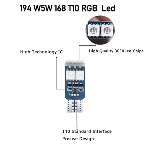 Cottonbell 194 W5W 168 RGB T10 LED Light Bulb with Remote Control Atmosphere Lights for Car Interior/Map/Dome/Door/License Plate Light Courtesy Lights 4-Pack - size: T10 4 PACK