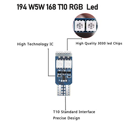 Cottonbell 194 W5W 168 RGB T10 LED Light Bulb with Remote Control Atmosphere Lights for Car Interior/Map/Dome/Door/License Plate Light Courtesy Lights 4-Pack - size: T10 4 PACK