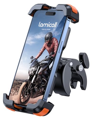 Lamicall Motorcycle Phone Mount, Bike Phone Holder - Upgrade Quick Install Handlebar Clip for Bicycle Scooter, Cell Phone Clamp for iPhone Air, 17 16 15 Pro Max, Galaxy, 4.7-6.8" Phones, Orange - color: Orange