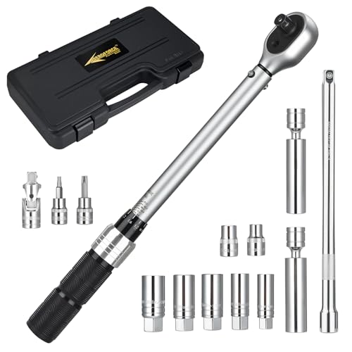 AEROFORCE 14PCS 3/8-Inch Drive Swivel Magnetic Spark Plug Socket Set with 3/8'' Torque Wrench (5-45 Lb.ft/6.8-61.2 Nm), Universal Joint & Extension Bar - Durable CR-V Steel for Easy Spark Plug Removal - size: 14PCS full Magnetic