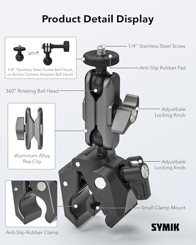 SYMIK Motorcycle Handlebar Mount for Action Camera, Heavy Duty Clamp Mount for Bike Bicycle Motorcycle Handlebar w/ 360° Ball Heads for Gopro, Insta360 X5 X4 Air X3 Ace Pro 2, Osmo 360 Action 6 5 Pro