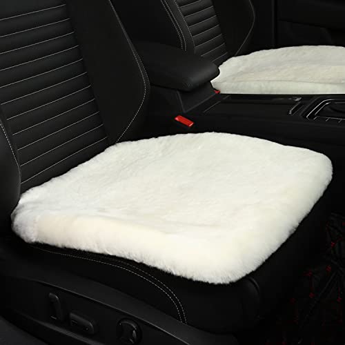Genuine Sheepskin Car Seat Cushion Natural Fur Wool Seat Cover for Cars Trucks SUV Soft Comfort Office Chair Protector Pad Car Accessories Universal Fit - color: White