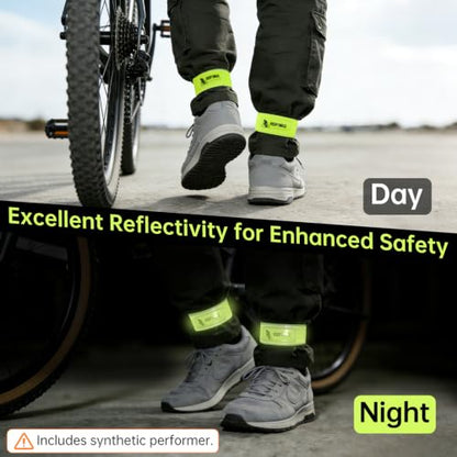 Reflective Ankle Bands for Cycling, High Visibility Bike Pant Clips, Elastic Adjustable Bicycle Trouser Straps, Night Safety Reflective Leg Bands for Running, Walking, Outdoor Activities
