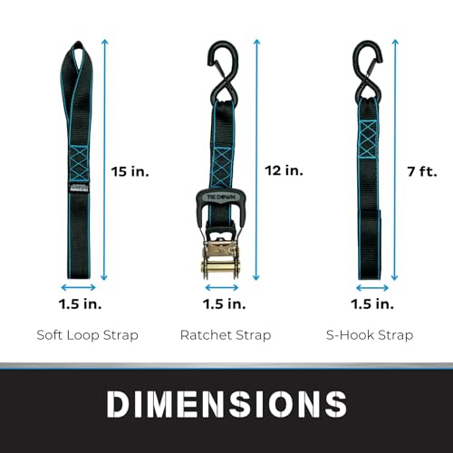 Tie Down 1.5 inch x 8 ft Black Heavy Duty Ratchet Strap, 2-Pack Kit - 5208 lbs. Breaking Load Limit - color: Black, size: 2-Pack