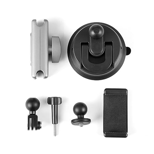 PULUZ Car Suction Cup Mount 360° Rotation Windshield & Window Camera Bracket for GoPro Hero 11 10 9 8 7 Insta360 X3 DJI Action Camera Accessories with Phone Holder with 1/4 Thread - size: 9cm/3.5inch Suction Cup-Upgrade