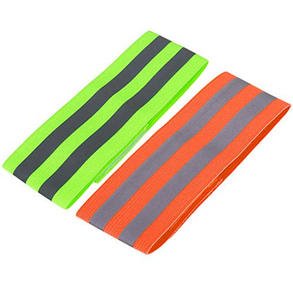X AUTOHAUX 4pcs Reflective Bands for Arm Reflective Armbands High Visibility Night Cycling Riding Reflector Tape Straps Bracelet Green Orange