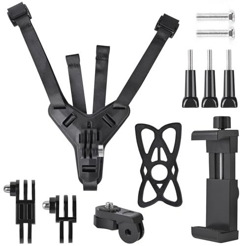Motorcycle Helmet Chin Strap Mount Supplies Assembly Kit Compatible with All Gopro Heros, SJCAM, GeekPro, 4K, Xiaomi Yi, Insta 360 and Also Brackets for Mobile Phones