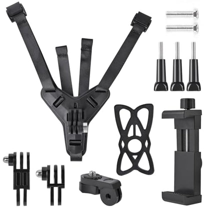Motorcycle Helmet Chin Strap Mount Supplies Assembly Kit Compatible with All Gopro Heros, SJCAM, GeekPro, 4K, Xiaomi Yi, Insta 360 and Also Brackets for Mobile Phones