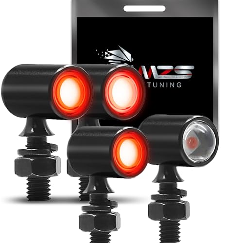 MZS Motorcycle LED Turn Signals, Front and Rear Red Mini Brake Tail Light Blinkers, Minimalist Design, Universal 6mm Screw, Compatible with Most Family Motorcycles - color: Light Red/Red+Red, size: Mini Size Rear + Front