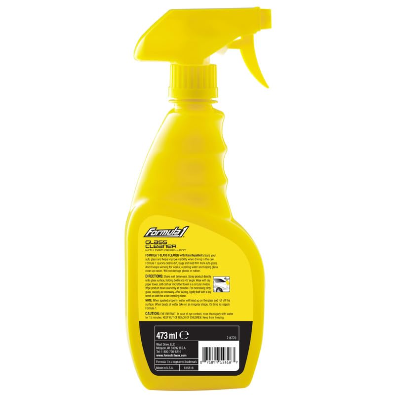 Formula 1 Glass Cleaner with Rain Repellent - Windshield Cleaning Spray for Streak-Free Finish, Improve Visability in Rain, Snow, or Sleet, 16 oz. - size: 16 fl oz