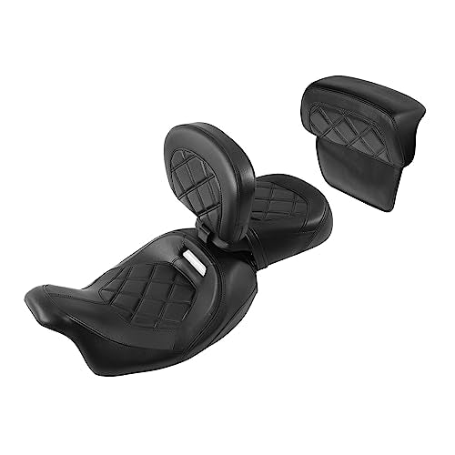 SLMOTO Motorcycle Low-Profile Passenger Rieder Seat, Rider Sissy Bar Backrest Pad Passenger Sissy Bar For Harley Touring CVO Road King Street Glide Road Glide Electra Glide 2014-2023 Black Black - color: Style B Black Seat + Rider Backrest + SP