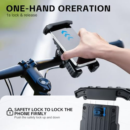 GaRhomxy Bike Phone Holder, Quick Release Motorcycle Phone Mount for Handlebar, Fits iPhone 17/16/15/14/13 Pro Max, Samsung S20 and All 4.7-7” Cell Phones, Universal Dirt Scooter Accessories, Black