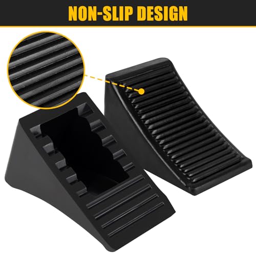 4 Pack Heavy Duty Wheel Chocks, Solid Rubber RV Wheel Chock for Trailers, Black Tire Chocks for Cars, Truck,Travel Trailers, Camper and ATV, 6.5" x 3.6" x 3.7" - color: 4 Pack-Black