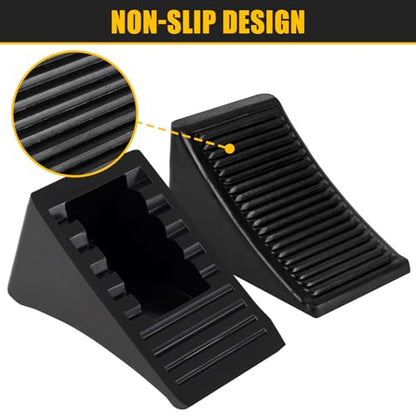 2 Pack Heavy Duty Wheel Chocks, Solid Rubber RV Wheel Chock for Trailers, Black Tire Chocks for Cars, Truck,Travel Trailers, Camper and ATV, 6.5" x 3.6" x 3.7" - color: 2 Pack