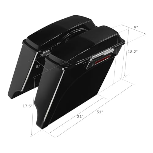 TCMT Vivid Black 5" Stretched Saddlebags 6X9 Speaker Lid Fits For Harley Touring Models CVO Road Glide Road King Street Glide Electra Glide Ultra Classic 1994-2013 - color: Vivid Black Chrome Latches(6x9 Speaker Lid)