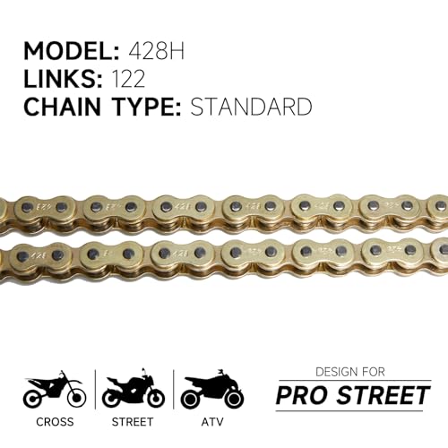 428H Motorcycle Chain 122 Links, Heavy Duty Reinforced Drive Chain, Rust-Resistant, Pre-Oiled, Standard Non O-Ring, Includes 4Pcs Master Links & Chain Breaker Tool - size: 428H-122L Chain Breaker Set