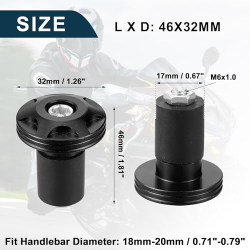 Motorcycle Handlebar End Plug Aluminum Alloy 18mm-20mm 0.71"-0.79" 32mm OD Fashionable | Front Handle Bar Grips Cap Gear Balanced Plug Black 1 Pair