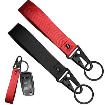 2Pcs Motorcycle Accessories - Fabric Keychain, Black and Red, Anti-Lost Lanyard Key Chains