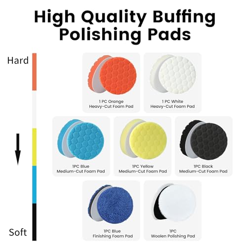 Buffing Polishing Pads 6 Inch - 7Pcs Foam Pad Kit with Hook and Loop for Car Buffer, Compound Cutting Sponge and Wool Polishing Pad Set for Automotive Detailing (6 inch) - size: 6 inch